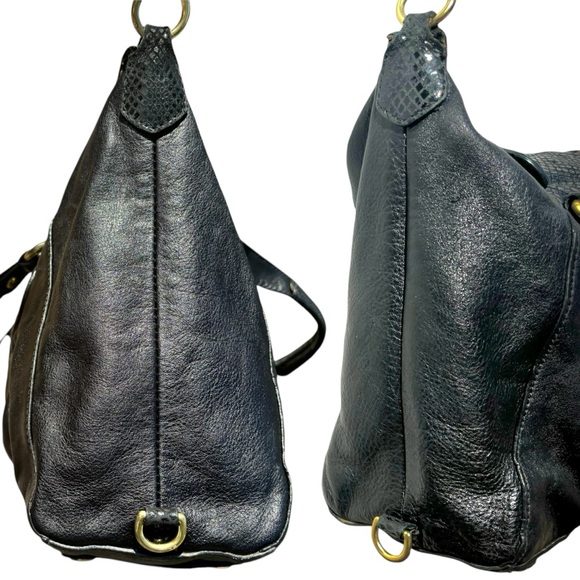 Coach Ashley 2Way Leather Handbag Satchel Tote-Black Sequined Snakeskin/Gold - Picture 7 of 15